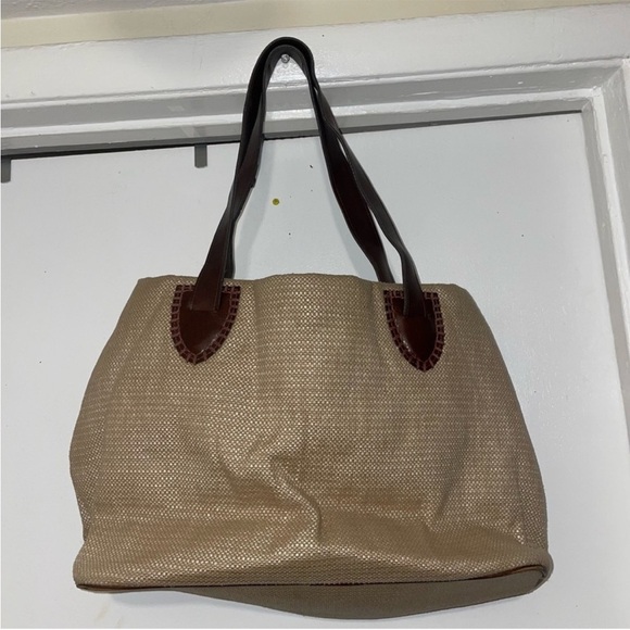 Liz Claiborne Tan and Brown Rafia  Tote Bag - Picture 3 of 5
